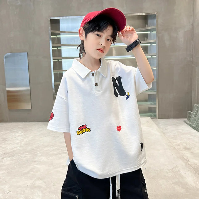 Kids Fashion Design Summer Polo Shirt for Tween Boys Casual Short Sleeve Polo T-shirt Teenage Child Trendy Streetwear Polo Shirt