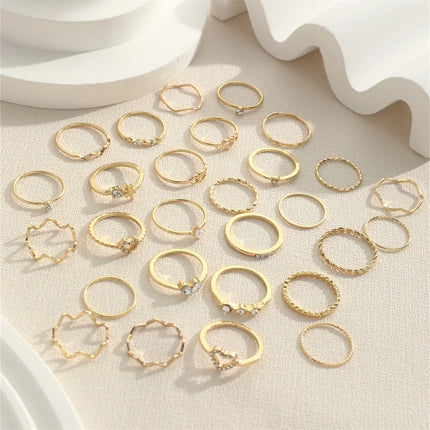 28Pcs Bohemian Geometric Knuckle Rings Set For Women Gold Silver Color Finger Ring Girls Fashion Party Jewelry Accessories