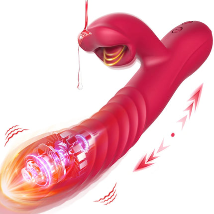 4 IN 1 Licking Thrusting Vibrator Dildo Vagina Masturbators G Spot Rabbit Vibrator Clit Stimulator Adult Women Sex Toy Couples