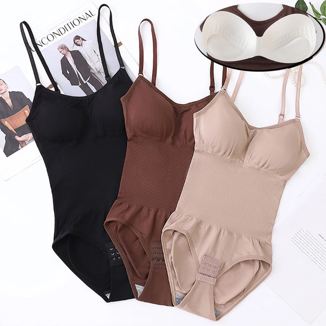 Shapewear Bodysuit for Tummy Control Women Hooks Crotch Body Shaper Strappy Jumpsuit with Bras Abdomen Control