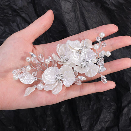 Crystal Pearl Flower Hairpin Wedding Guest Headdresses White Shell Flower Hair Clip Barette Hair Woman Wedding Hair Accessories