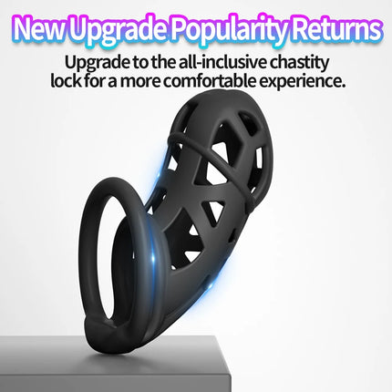 Male Chastity Cage Device Lock Belt Set Flat And Curved Rings ABS Material Removable Metal Lock Training Urethral Opening
