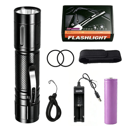 1200LM Fixed Focus LED Flashlight Powerful Spotlight with Pen Clip Headlamp, Outdoor Waterproof Torch Use External 21700 Battery