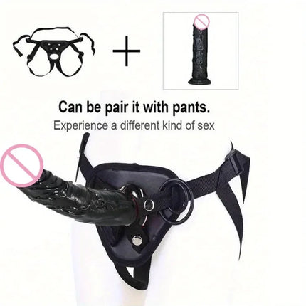 Wearable Strap-on Penis for Women, Black Dildo Pants, Lesbian G-Spot Stimulator, Adult Standard Size Women Strap Sex Toys for Women