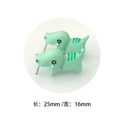 Cartoon Animal Biting Stud Earrings Women Cute Shark Dinosaur Open Mouth Resin Piercing Earring Ear Studs Girls Funny Jewelry