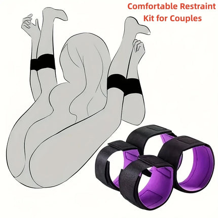 Bondage Set Adjustable Leg Spreader | Soft Padded Restraint Kit Wrist Ankle Cuffs for Couple Adult Games
