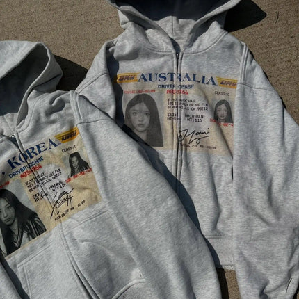 Harajuku Korean Style Graphic Print Hoodies Women Gothic Casual Oversized Hoodie Zip Sweatshirts Streetwear Y2k Women Clothing