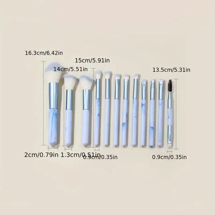 12PCS Makeup Brush Set Blue Foundation Concealer Blush Powder Eye Shadow Kabuki Blending Cosmetic Soft Fluffy Female Makeup Tool