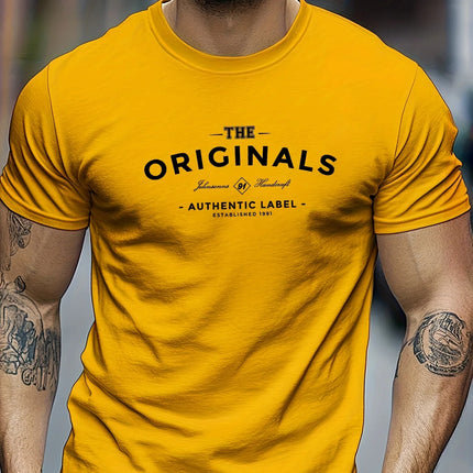 100% pure cotton men's loose T-shirt breathable casual fashion letter pattern printed short sleeved round neck top