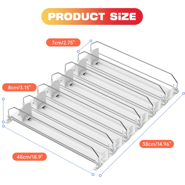 Drink Organizer for Fridge-White Automatic Pusher 6 Rows Glide Soda Dispenser for Fridge-Holds up to 30 Cans