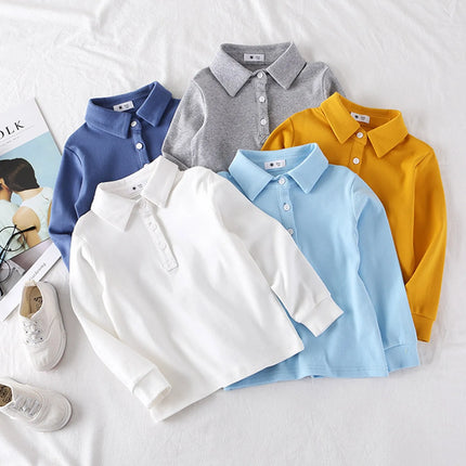 Little Kids Clothes Boys Long Sleeved Polo Shirts Solid Color Boys Shirts Children Spring Summer Polo Shirt School Tops Tee 1-7Y