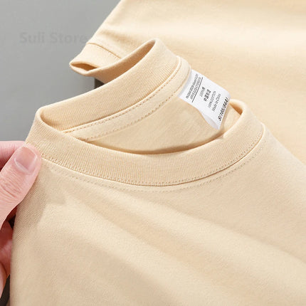 600G Heavy Cotton Short-sleeved T-shirt for Men and Women with The Same Loose Round Neck Simple Navy Blue Bottoming Shirt