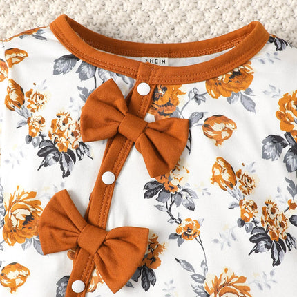 Baby girl Bodysuit open button floral full print long sleeved Bodysuit+Hat 0-24 months newborn Baby girl spring autumn Bodysuit