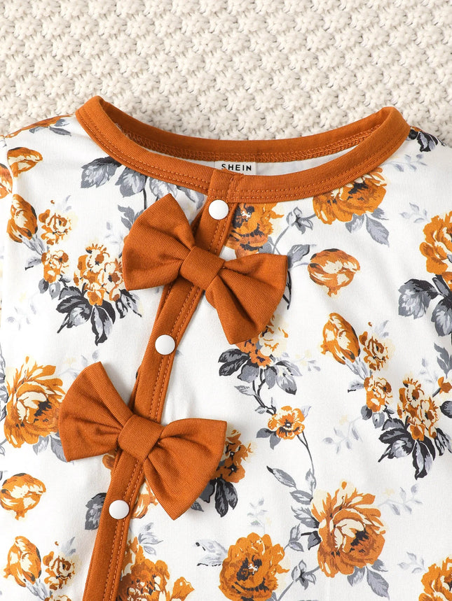 Baby girl Bodysuit open button floral full print long-sleeved Bodysuit+Hat 0-24 months newborn Baby girl spring autumn Bodysuit