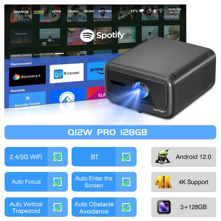 Touyinger Q12W pro 2800ANSI Full HD 4K Dual Screen Wifi Bluetooth Smart Home Theater Projector