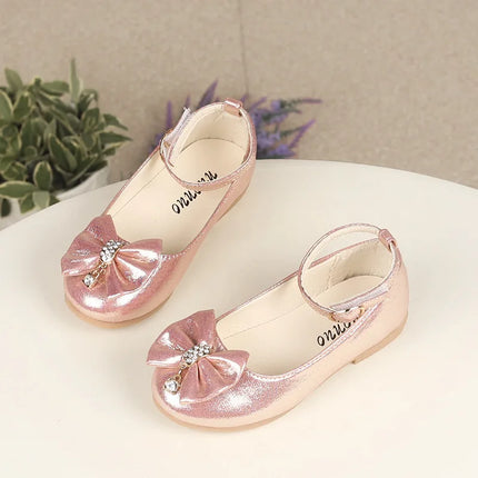 Spring Autumn Kids Leather Shoe Elegant Bowtie Girl Princess Shoes Fashion Casual Wedding Children's Flats Ankle-strap Versatile