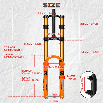 BUCKLOS Bike Air Suspension Fork Travel 180mm Dual Crown MTB 15*110mm Boost Fork 27.5inch 29inch Bicycle Air Suspension Fork