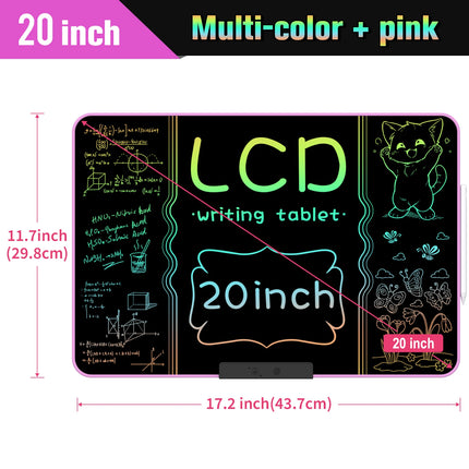 20-Inch Rechargeable LCD Writing Tablet, Multi-Color Erasable Graffiti Drawing Board for Learning & Education