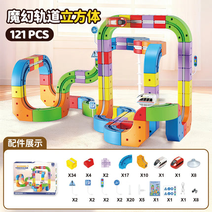 Electric Magnetic Track Set With Anti-Gravity Vehicles - 100+ Pieces Stem Building Toys, Creative Diy Railway For Kids Gift Toy