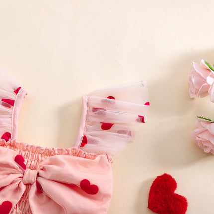 Princess Infant Girl Tulle A-Line Dresses Children Baby Heart 3D Bow Flutter Sleeve Dress Toddler Sweet Fashion Mesh Tutu Dress