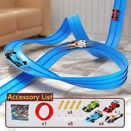 Flexible Race Track Children Toys DIY Double-track Racing Car Ramp Track Compatible 1/64th Cars Portable Rolls Up Race Tracks