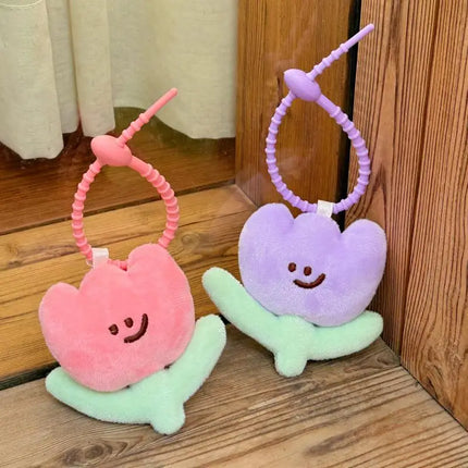 1PC Cute Cartoon Plush Tulip Keychain, Soft Stuffed Flower Doll Bag Pendant, Kawaii Flower Decoration Gift for Girls