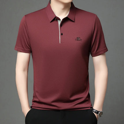 New Men's Business Casual Short-Sleeved Shirt with Badge, Solid Color Polo Shirt, Fashionable, Breathable, Comfortable, Versatile Top