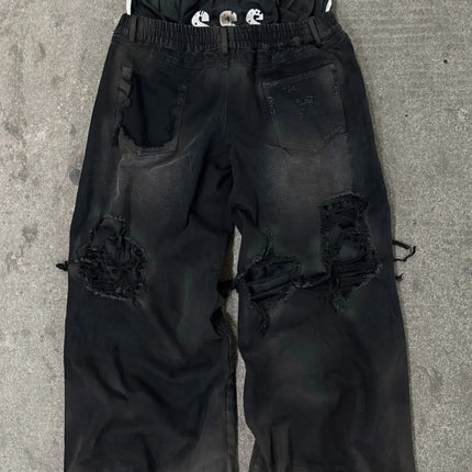2026 New Y2K Striped Ripped Baggy Jeans for Men Women Harajuku Hip Hop Wide Leg Pants Korean Fashion Couple Casual Trousers