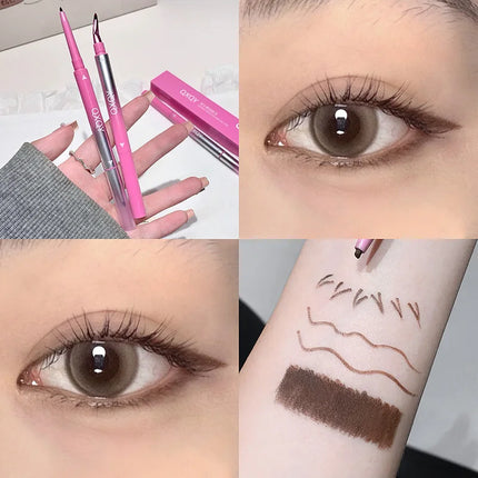 Long-lasting Natural 3D Inner Membrane Red Lying Silkworm Eye Liner Pen with Angle Folding Halo Dye Brush Double Head Eyeliner