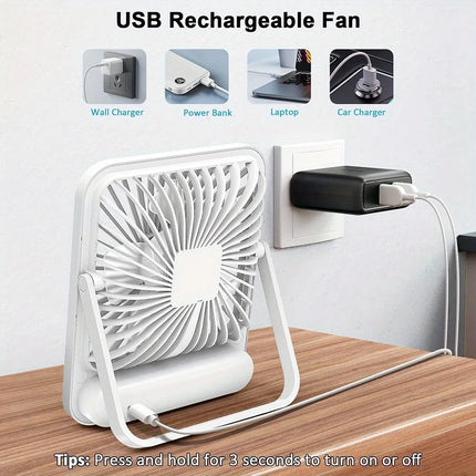 Portable Rechargeable Foldable Desktop Fan Type-C，  Speed Adjustment Strong Wind Low Noise LED Power Display Convenient
