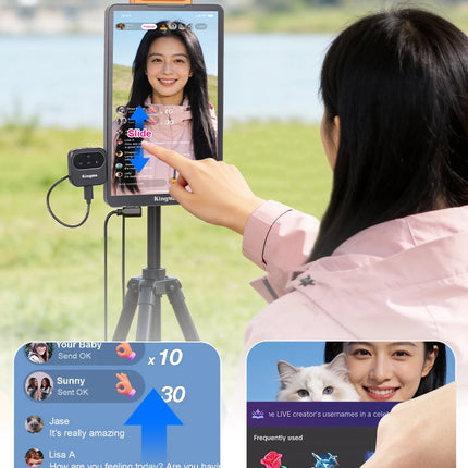KingMa 10" Live Stream Touch Monitor for iPhone17 16 15 Samsung Rear Camera Vlog Screen Mirroring Kit Reverse Control for TikTok
