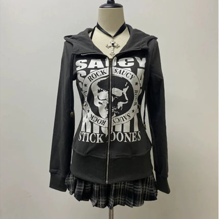 Unisex skull Y2K letter printed punk Gothic hoodie, cold resistant and warm top