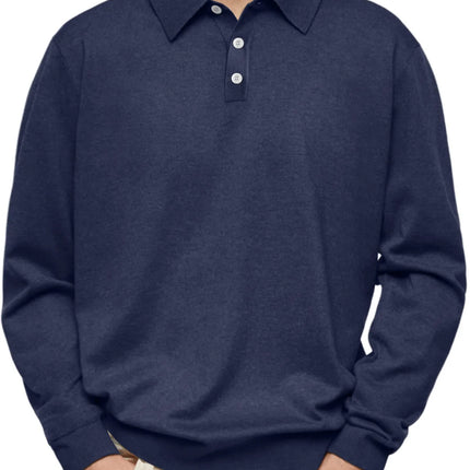 Casual Long Sleeve V-Neck Polo Shirt Men's Autumn Winter Fashion Independent Station Hit Button Leisure Top Polyester Fiber