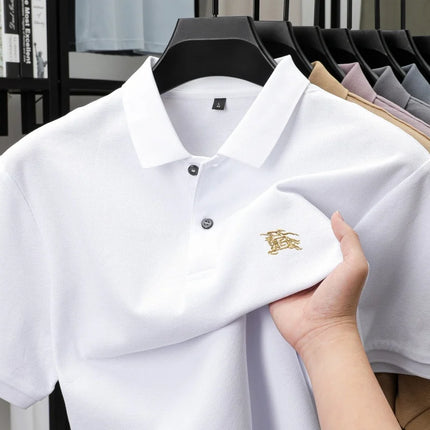 100% pure cotton fashionable men's short sleeve polo shirt 2025 summer  golf casual top high-end brand embroidered design Tshirt