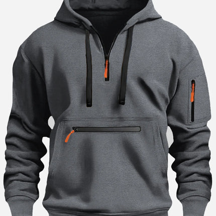 Half Zipper Men's Tactical Hoodies Solid Warm Fleece Military Sweatshirts Multi Pockets Male Hooded Jackets Thick Outdoor Polar