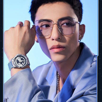 TIMEARTX mens watch Stylish Map Dial Analog Display Auto Date & Luminous Function Men's Gift Watches man (Non-Mechanical)