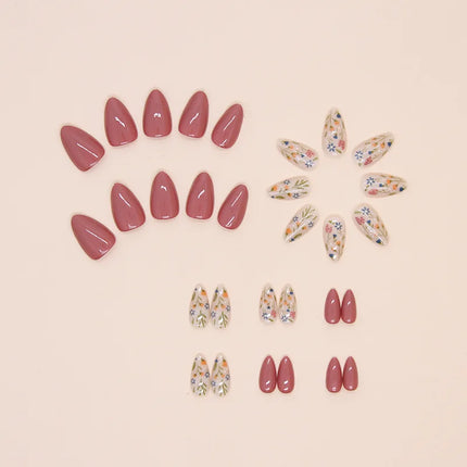 Fresh Flower 24 Pcs Press on Nails Pink Nail polish Glossy Artificial Finger Manicure Reusable False Nails for Women