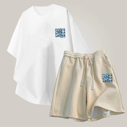 【 M-8XL 】 Loose Large Size Discount Set Daily Edition Fuji Mountain Print T-shirt Drawstring Shorts Youth Casual Set