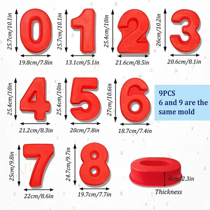 10in 3D Large Number Cake Mold 0-9 Silicone Baking Pans for Birthday Wedding Anniversary Party Decorations DIY Home Baking Tools