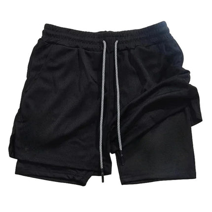 Men's Double-Layer Breathable Quick-Drying Sports Pants Trendy Summer Fitness Quarter Shorts for Active Wear