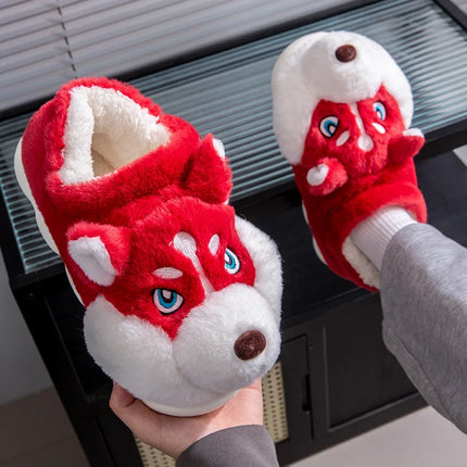 Plus Size 50 Indoor Fluffy Slippers For Women Men Winter Warm Shoes Cute Cartoon Dog Light Weight Couples Home Floor Slipper