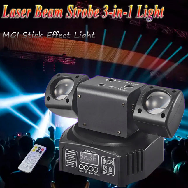New Rotating Beam Laser Strobe 3-in-1 LED Moving Head Remote Control DMX512 DJ Disco Bar Club Party Wedding Stage Effect Light