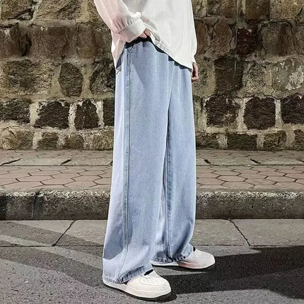Trendy Mens American High Street Faded Jeans Summer Thin Loose Fit Casual Long Pants