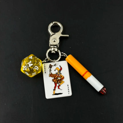 Handmade Style Casino Keychain with Dice Poker Chip Cigarette Charm Keyring for Men Streetwear Gift