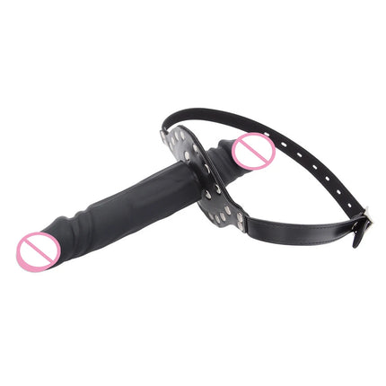 Double-Ended Dildo Deep Blowjob Sex Toy Gag Open Mouth Plug Leather Harness Lesbian Strapon Penis Butt Plug BDSM Erotic Bondage
