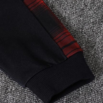 Spring Autumn Plaid Print Baby Boy Long Sleeve Hooded Fleece Lined Shirt Color Block Pants Two-Piece Casual Outfit for Toddlers