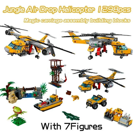 Compatible MOC Sets City Series 60162 Jungle Air Drop Helicopter Building Blocks Exploration Site Bricks Toys For Boys Kid Gifts