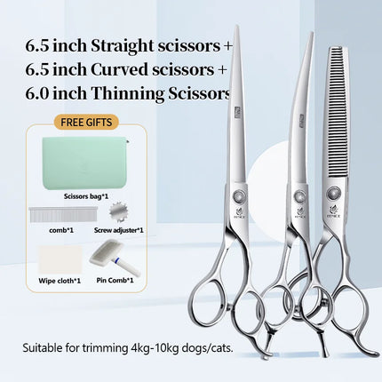 Fenice  Professional Home Pets Grooming Set 6//6.5/7/7.5 Inch Bearing Screw Straight Curved Thinning Chunker Shears for Dogs/Cat