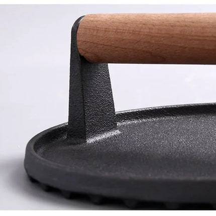 Cast Iron Steak Burger Press Round Rectangular Uncoated Heavy-Duty Meat Press with Handle for Outdoor Grill Food Cooking Tools