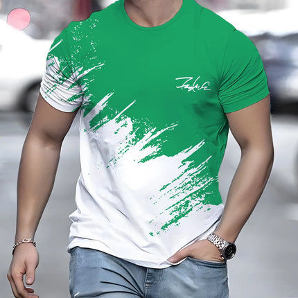 Men's Casual Gradient Printed Short Sleeve T-Shirt 3D Text Pattern Tees Top Fashion Street Design Men's Clothing